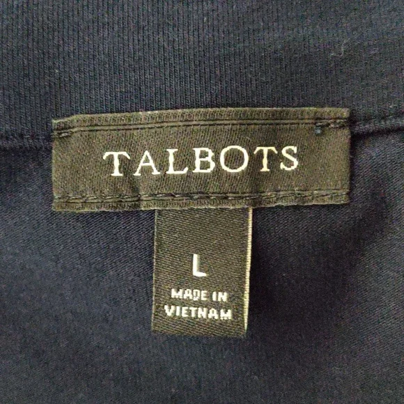 04108 Talbots Navy Blue Square neck S/S knit blouse L - Picture 6 of 7